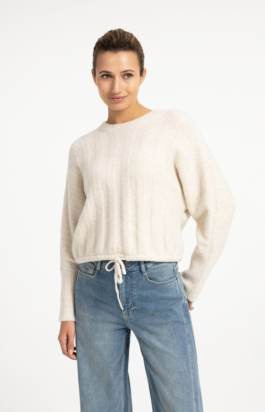 Yaya 01-000631 Rib batwing sweater with cord