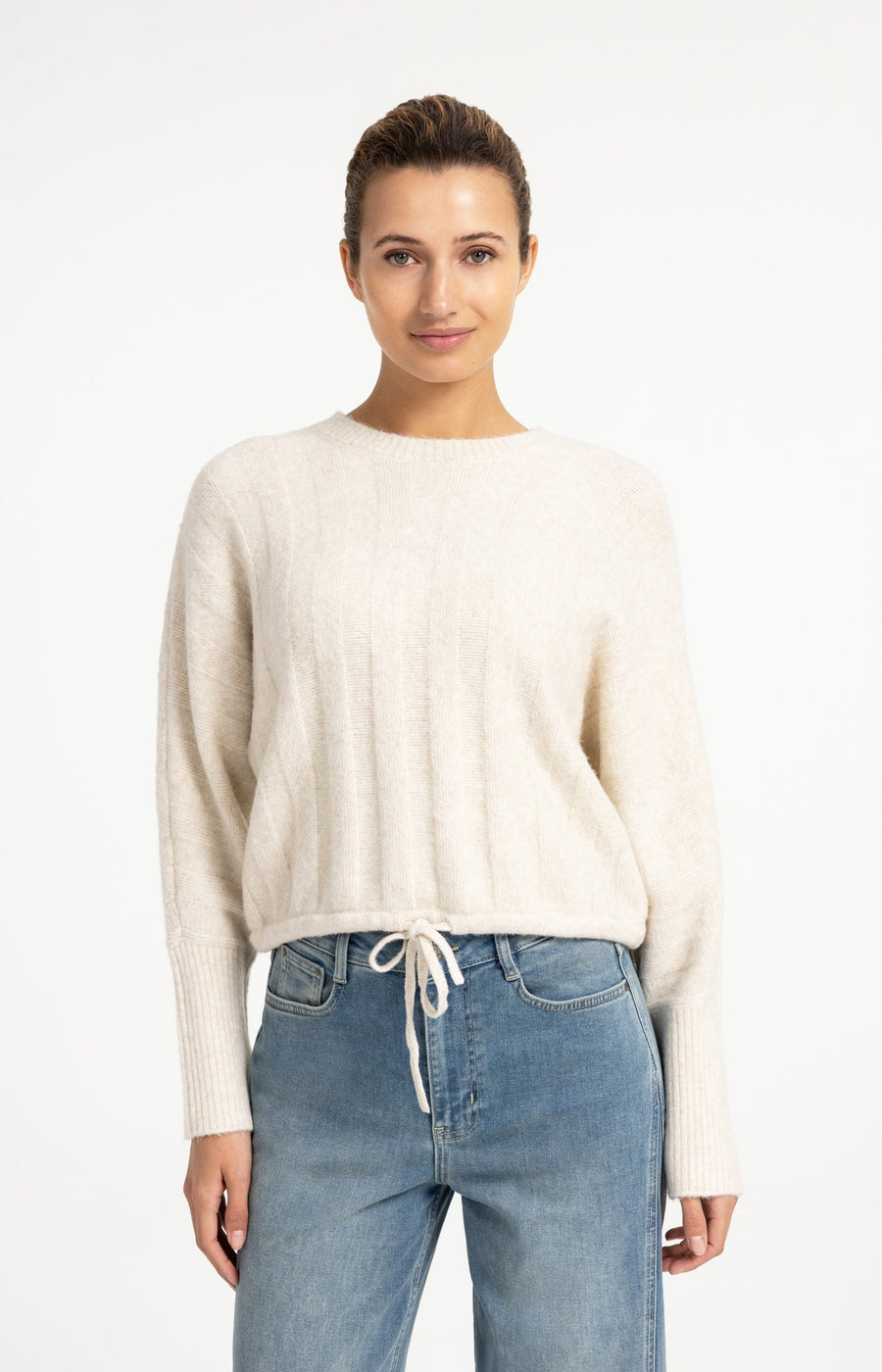 Yaya 01-000631 Rib batwing sweater with cord