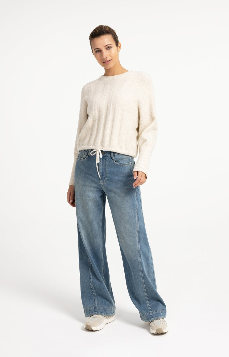 Yaya 01-000631 Rib batwing sweater with cord