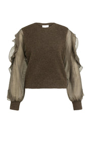 Yaya 01-000638 knitted sweater with woven sleeves