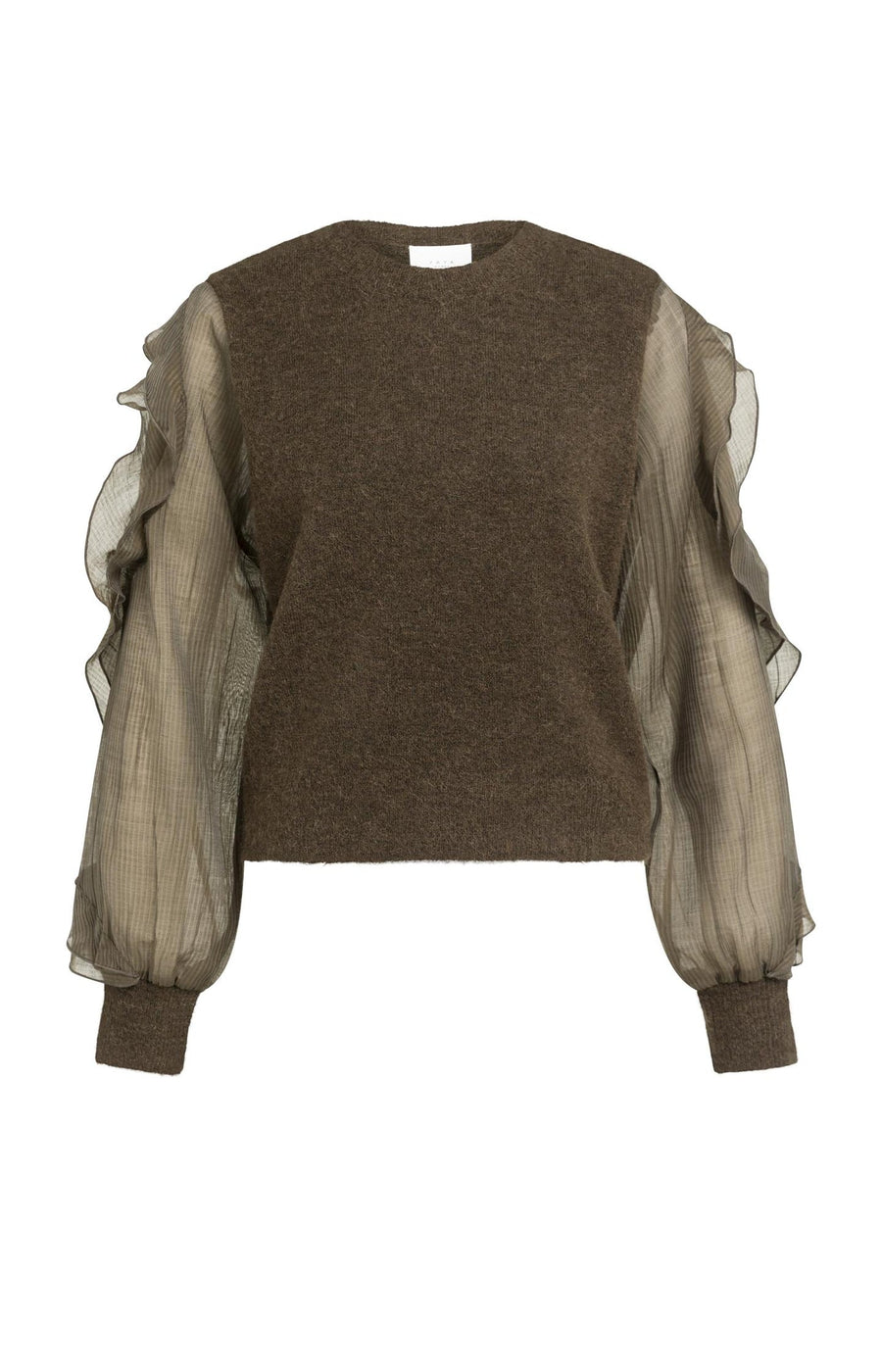 Yaya 01-000638 knitted sweater with woven sleeves