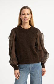 Yaya 01-000638 knitted sweater with woven sleeves