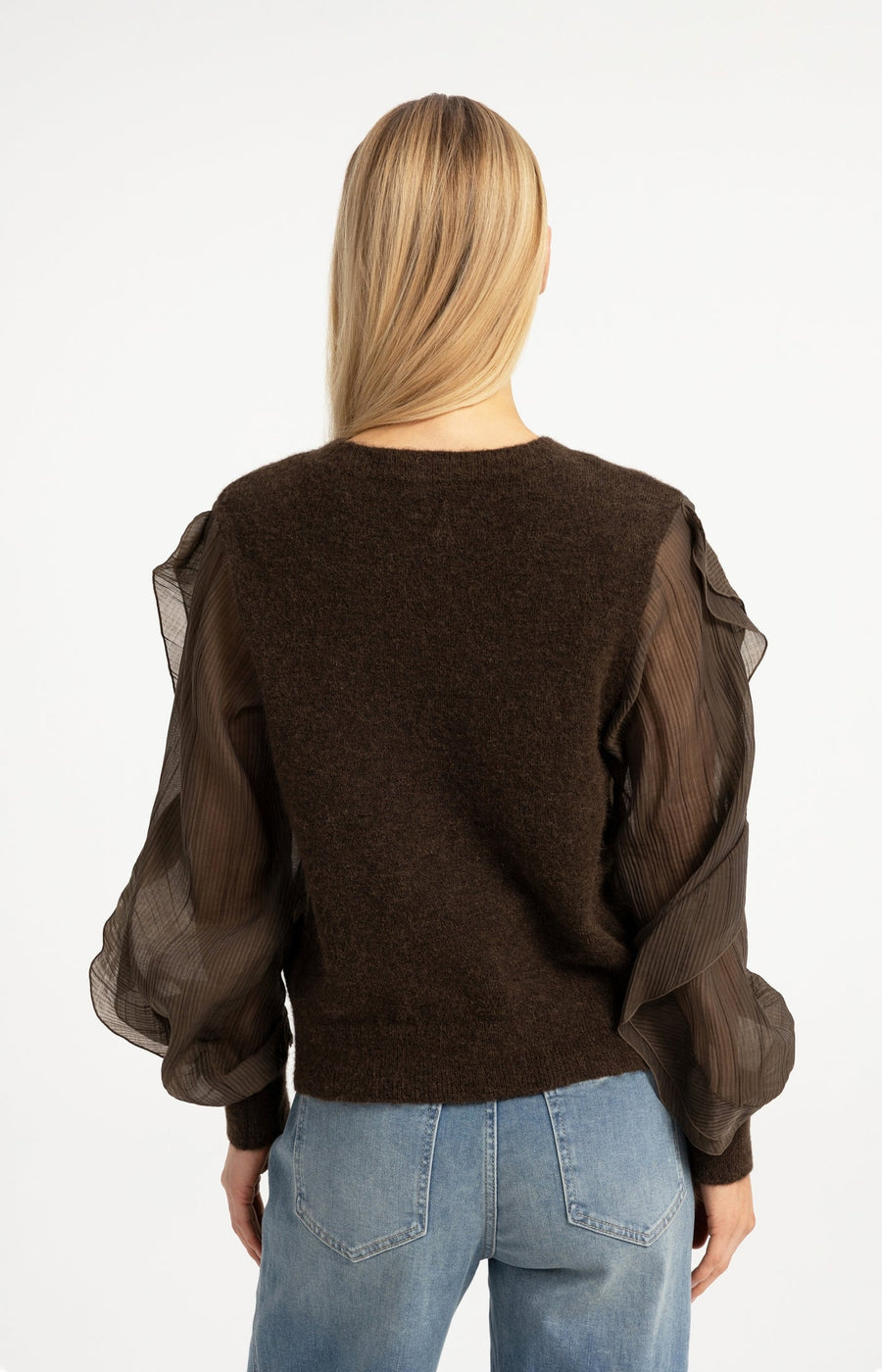 Yaya 01-000638 knitted sweater with woven sleeves