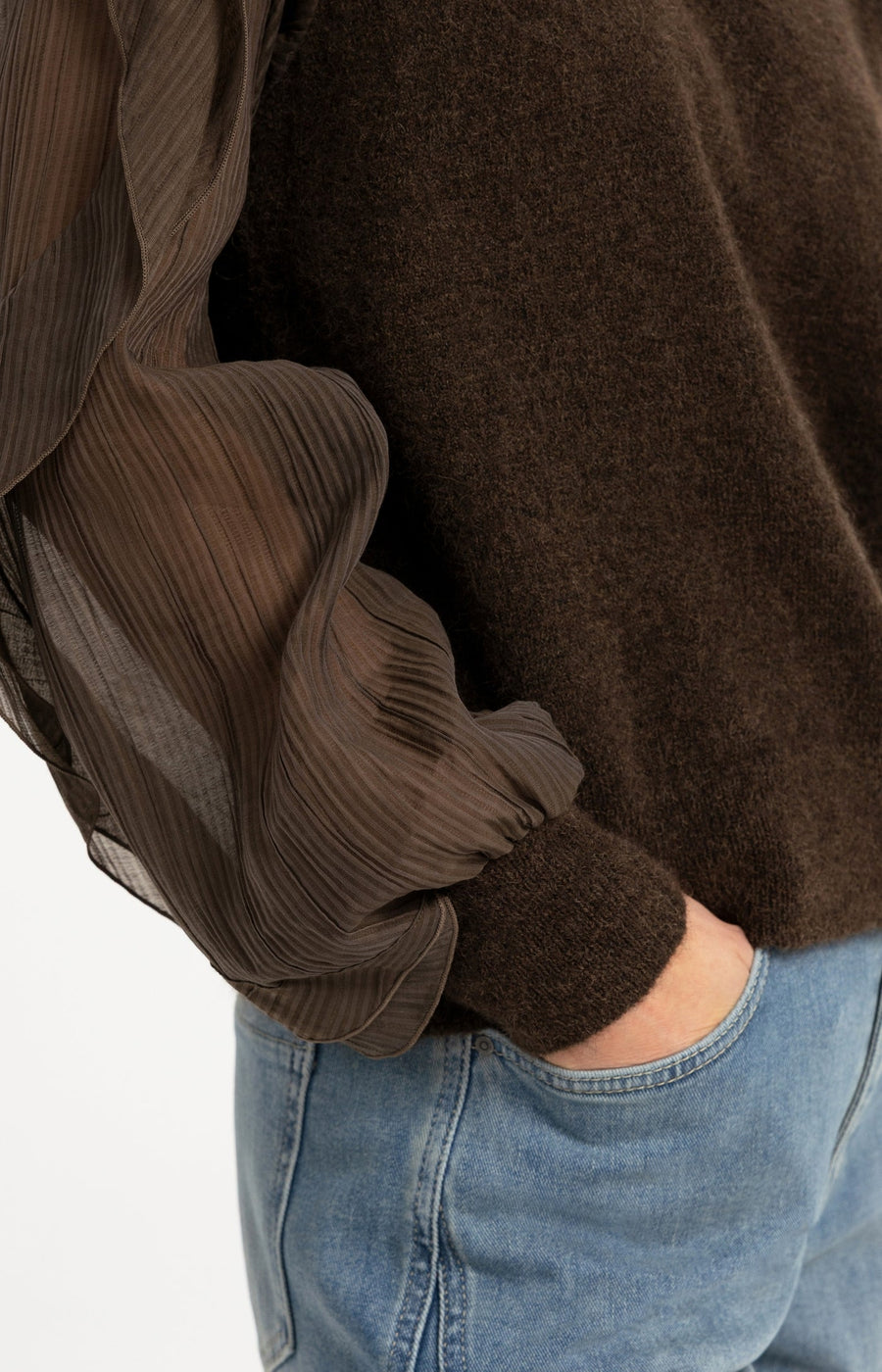 Yaya 01-000638 knitted sweater with woven sleeves