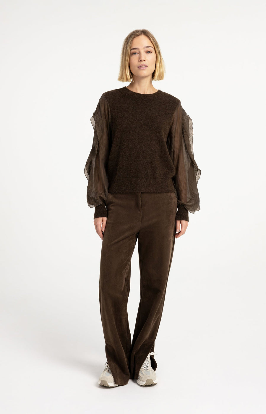 Yaya 01-000638 knitted sweater with woven sleeves