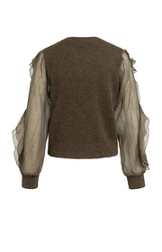 Yaya 01-000638 knitted sweater with woven sleeves