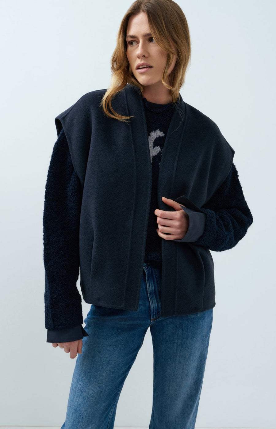 Yaya 02-021010 oversized woolmix woven bodywarmer