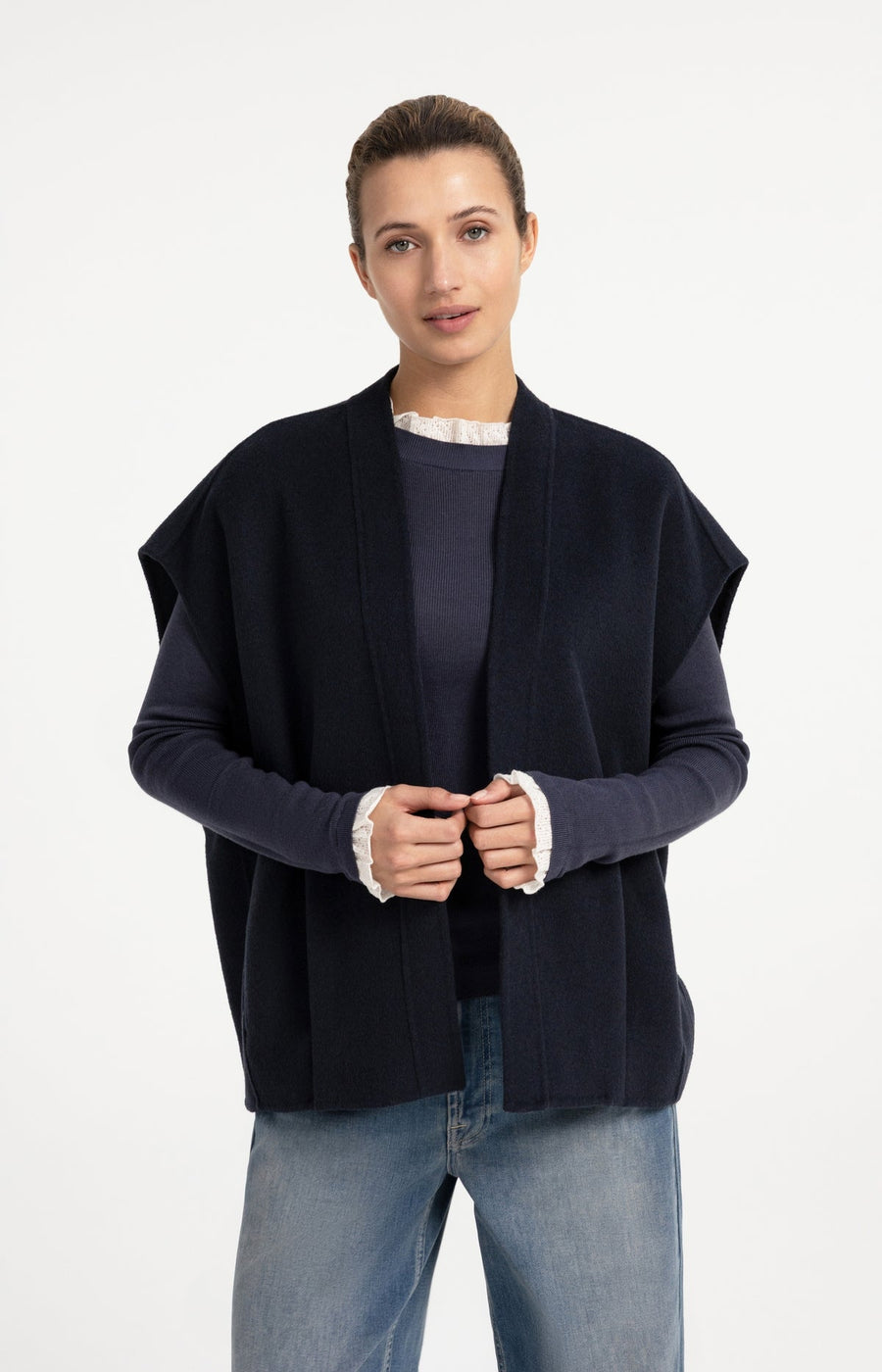 Yaya 02-021010 oversized woolmix woven bodywarmer
