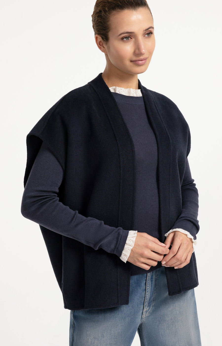 Yaya 02-021010 oversized woolmix woven bodywarmer