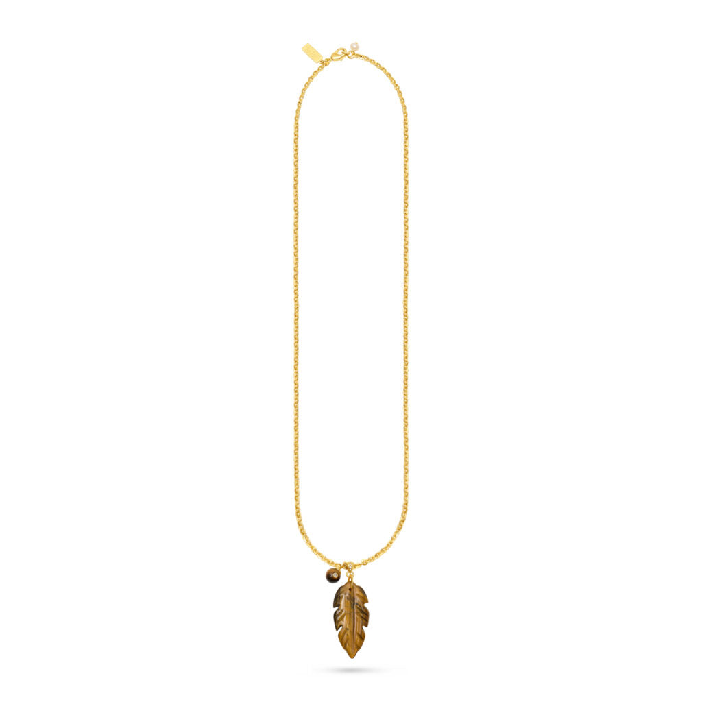 Talis Chains Leaf Necklace tigers eye