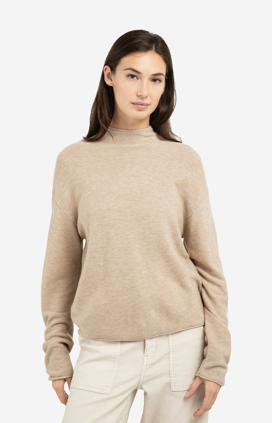 Yaya 01-000543 Textured high neck tan brown