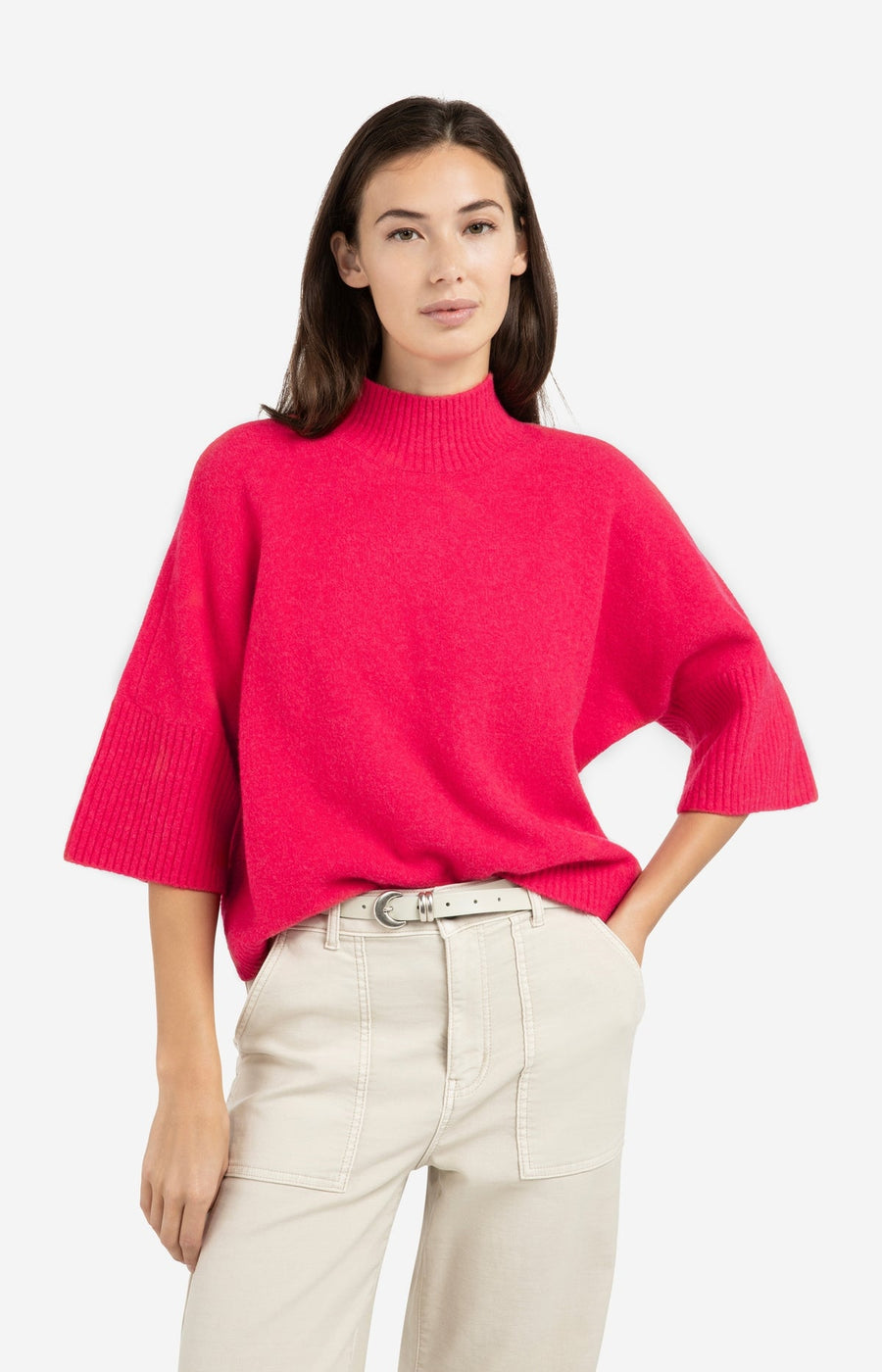 Yaya 01-000437 high neckline sweater rose red
