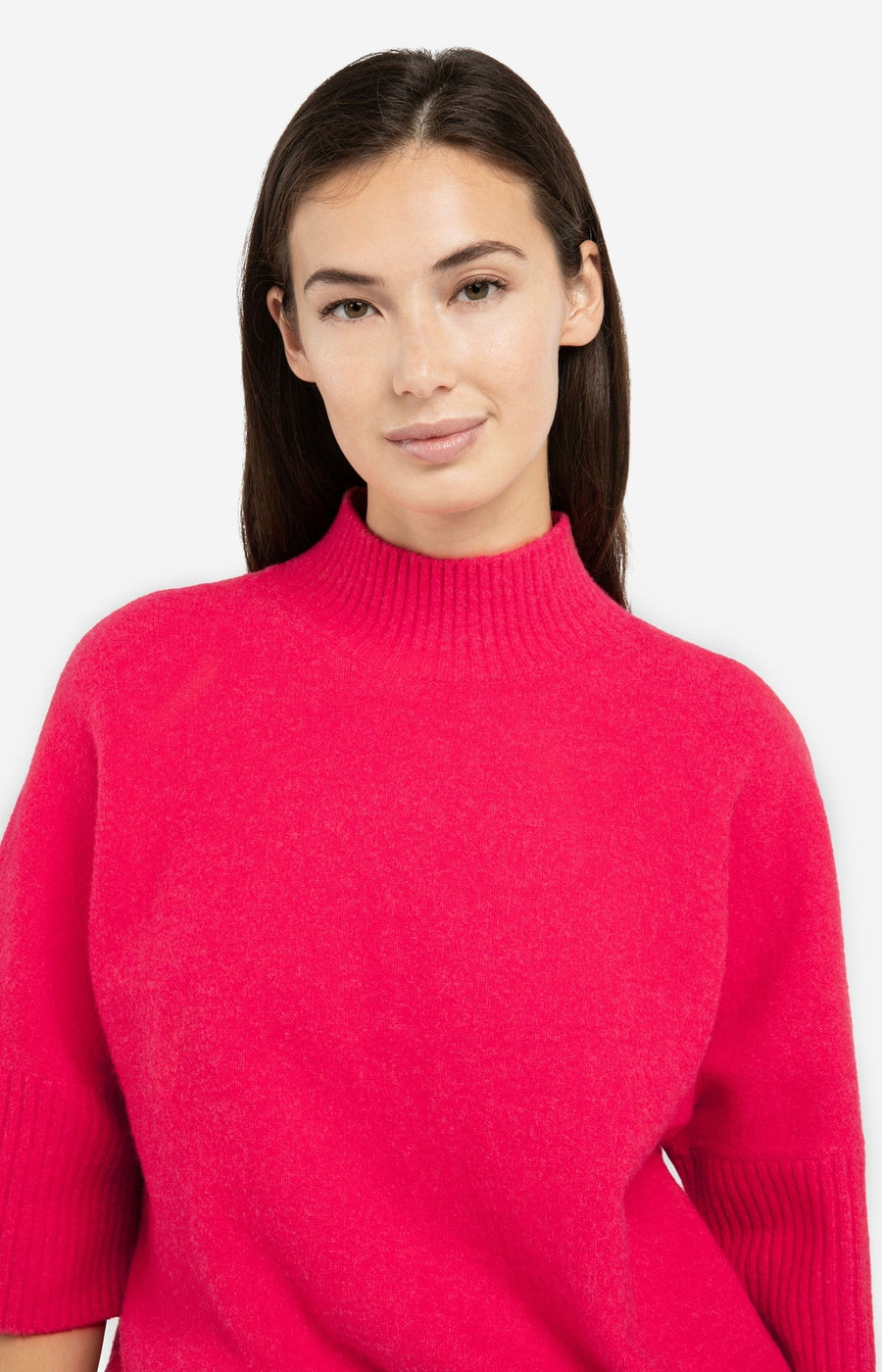 Yaya 01-000437 high neckline sweater rose red