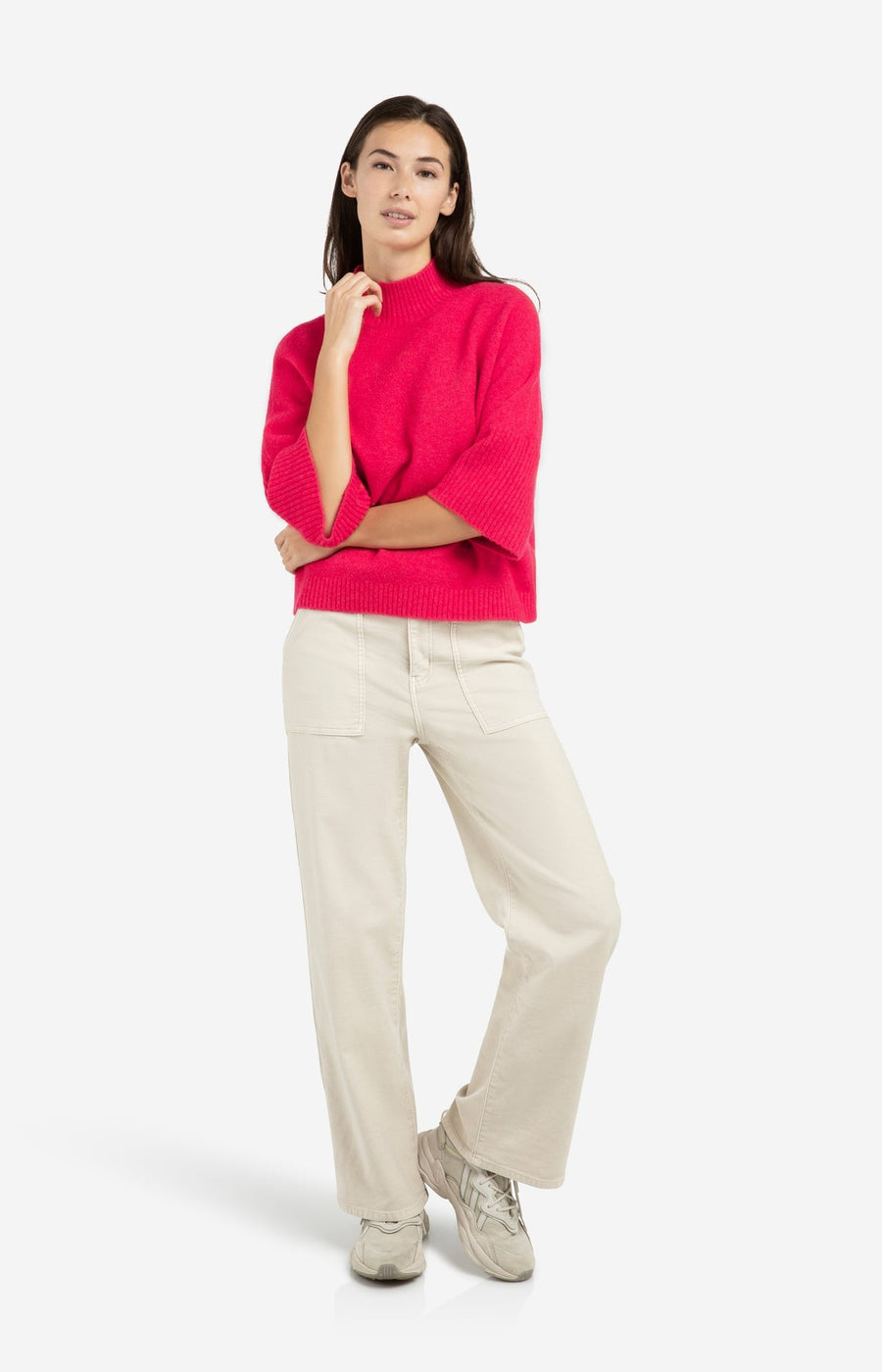 Yaya 01-000437 high neckline sweater rose red