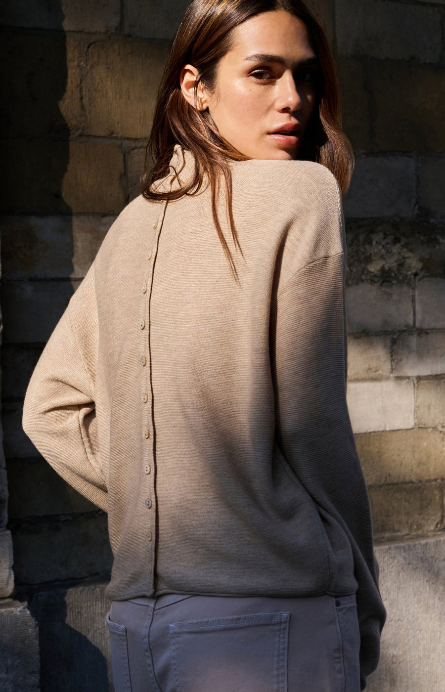 Yaya 01-000543 Textured high neck tan brown
