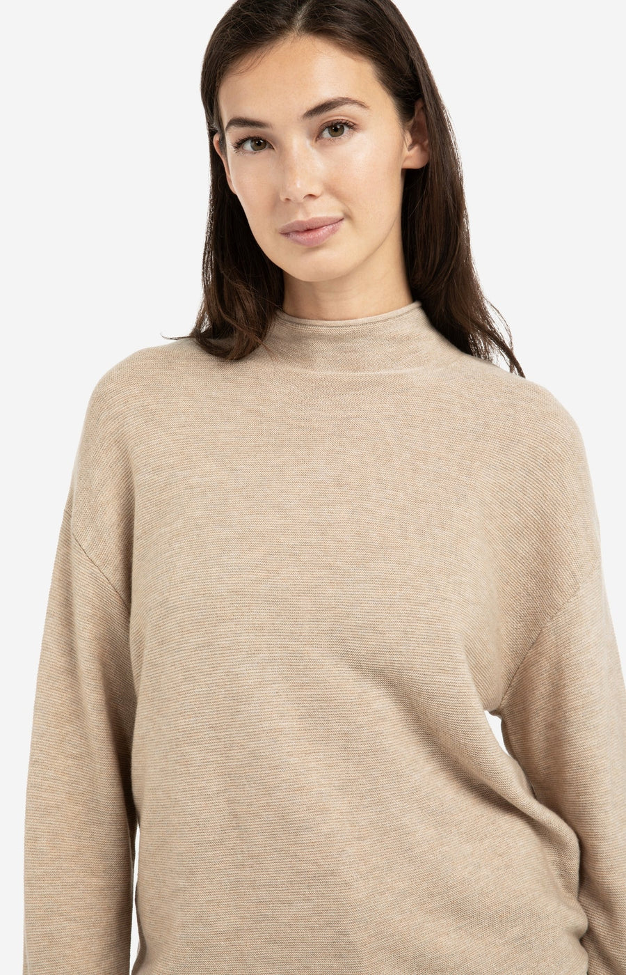 Yaya 01-000543 Textured high neck tan brown
