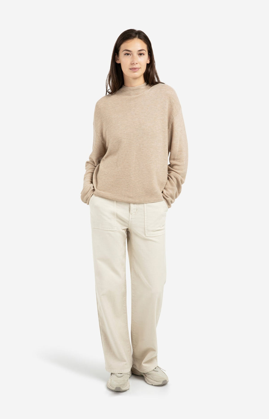 Yaya 01-000543 Textured high neck tan brown