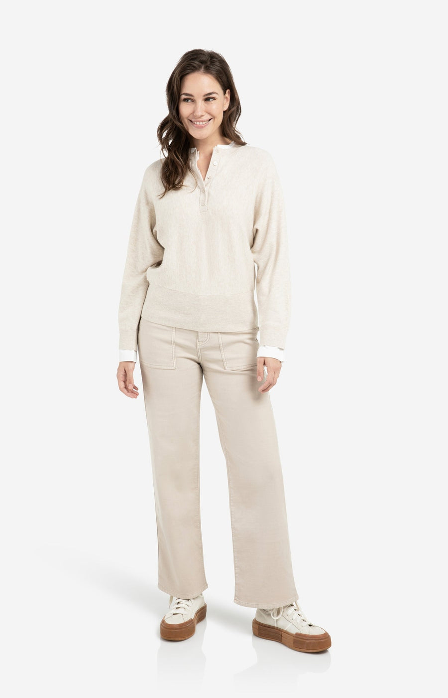 Yaya 01-000546 batwing sweater with woven detail