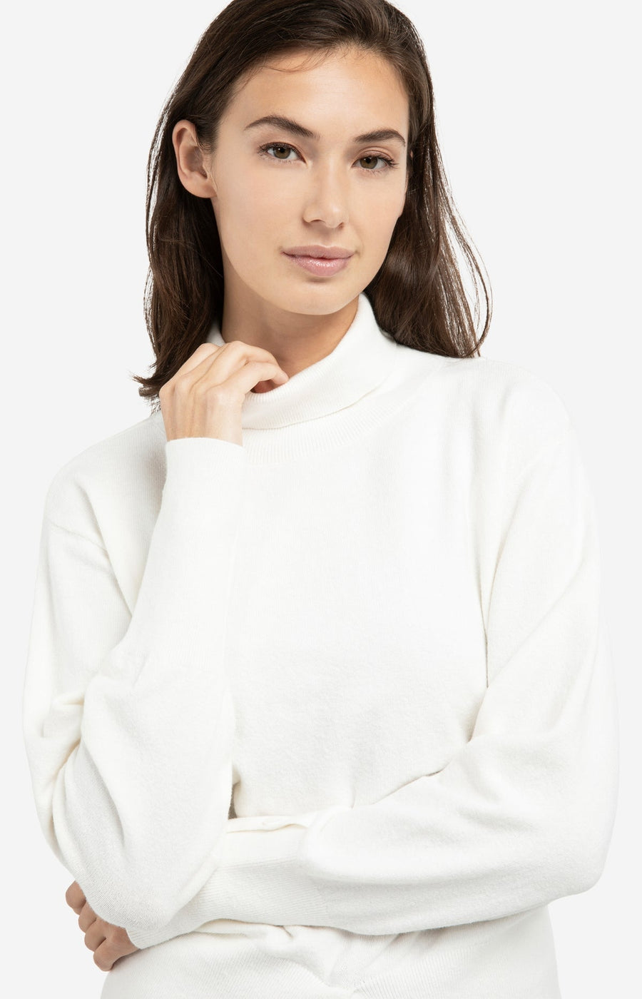 Yaya 01-000549 high neckline sweater with buttons snowf