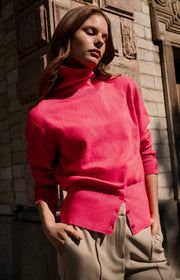Yaya 01-000549 high neckline sweater with buttons rose