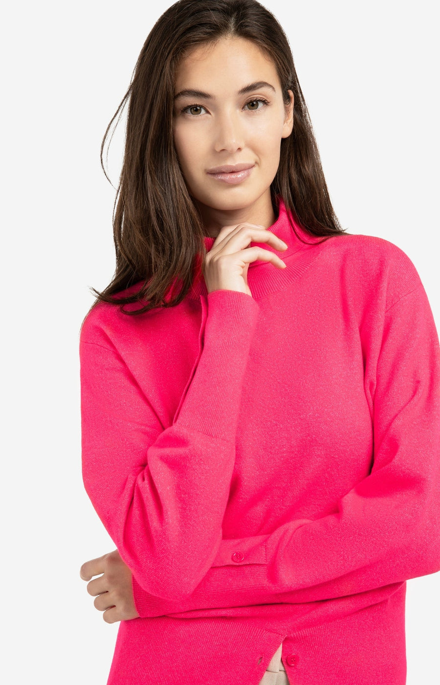 Yaya 01-000549 high neckline sweater with buttons rose