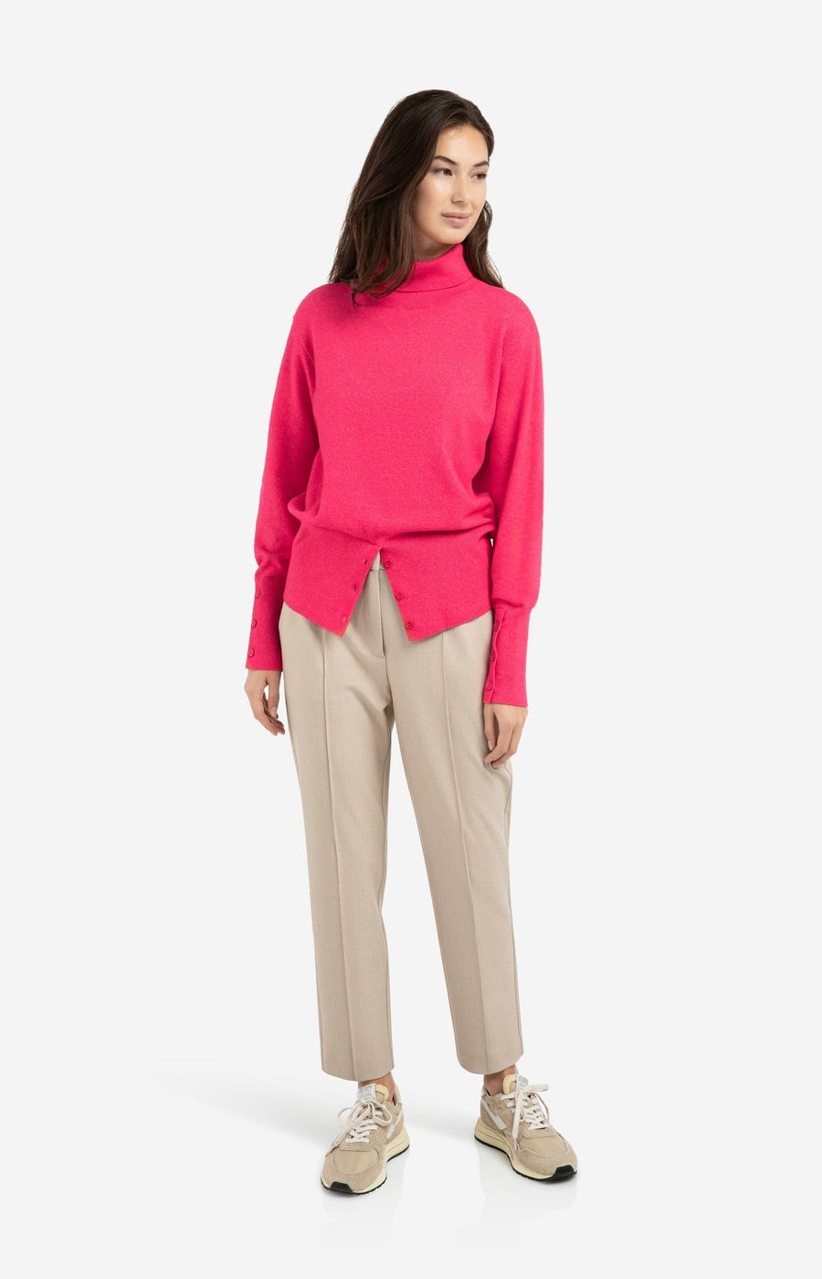Yaya 01-000549 high neckline sweater with buttons rose
