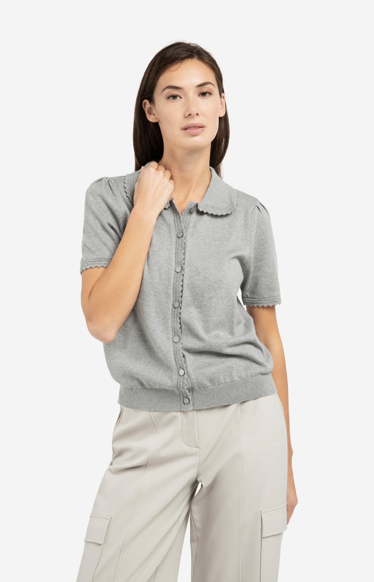 Yaya 01-010145-602 Knitted cardi short sleeves grey  Sm