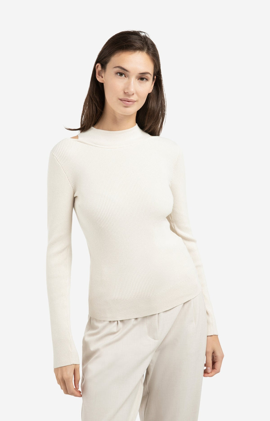 Yaya 01-000556-602 Fine ribbed sweater beige
