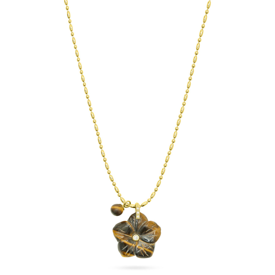 Talis Chains Flower Pendant Necklace Tigers eye