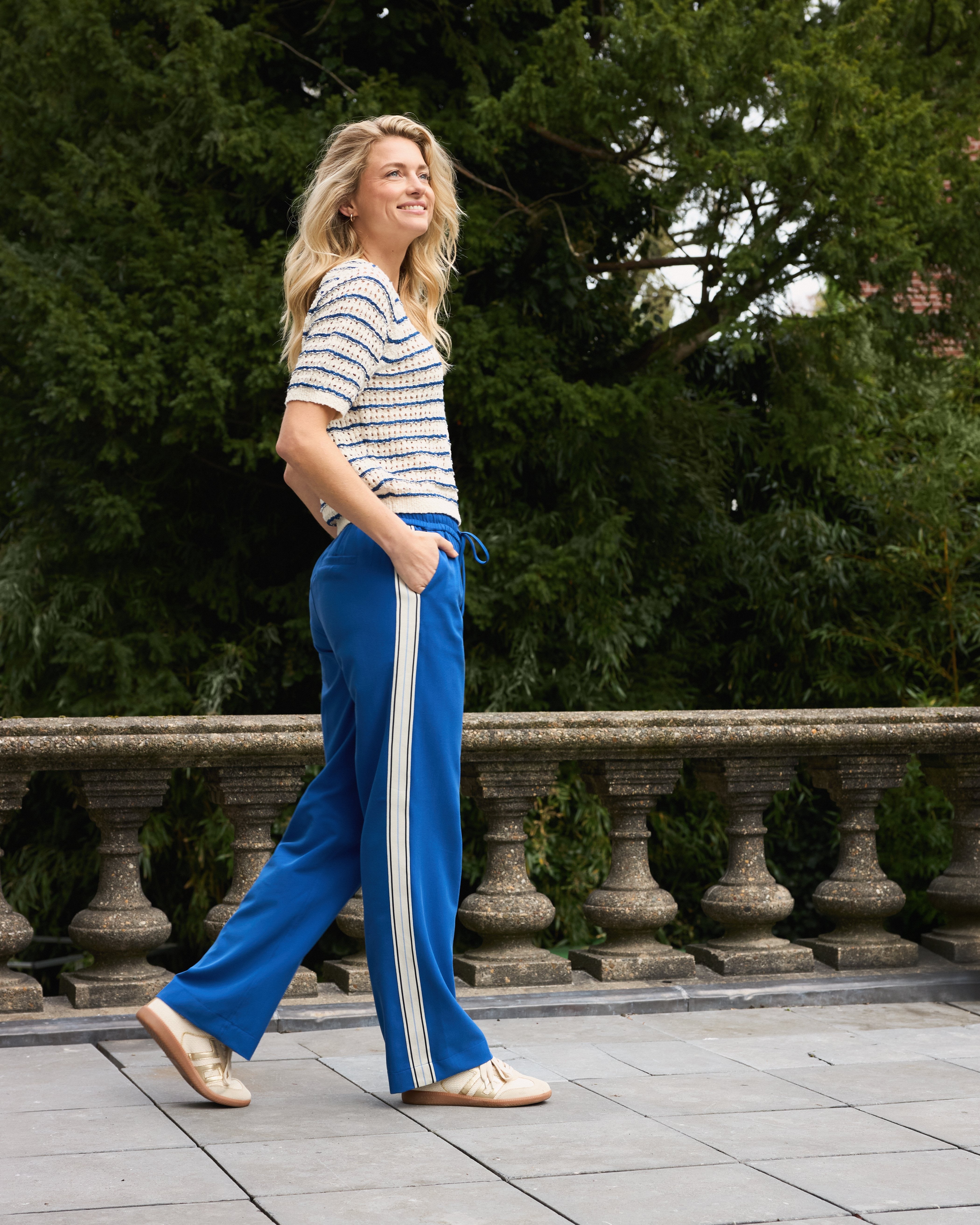 Red button SRB444 Claudette Palazzo sidetape cobalt