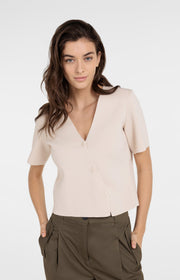 Yaya 01-010151 fine knitted gilet with v neck cream