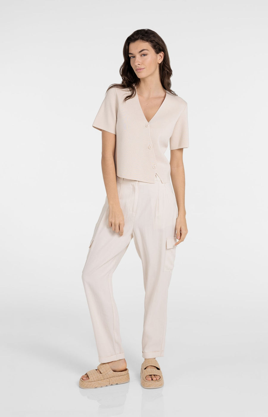 Yaya 01-010151 fine knitted gilet with v neck cream