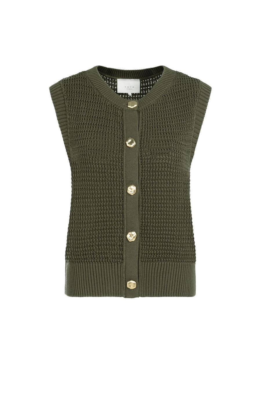 Yaya 01-010153 sleeveless textured cardi army green