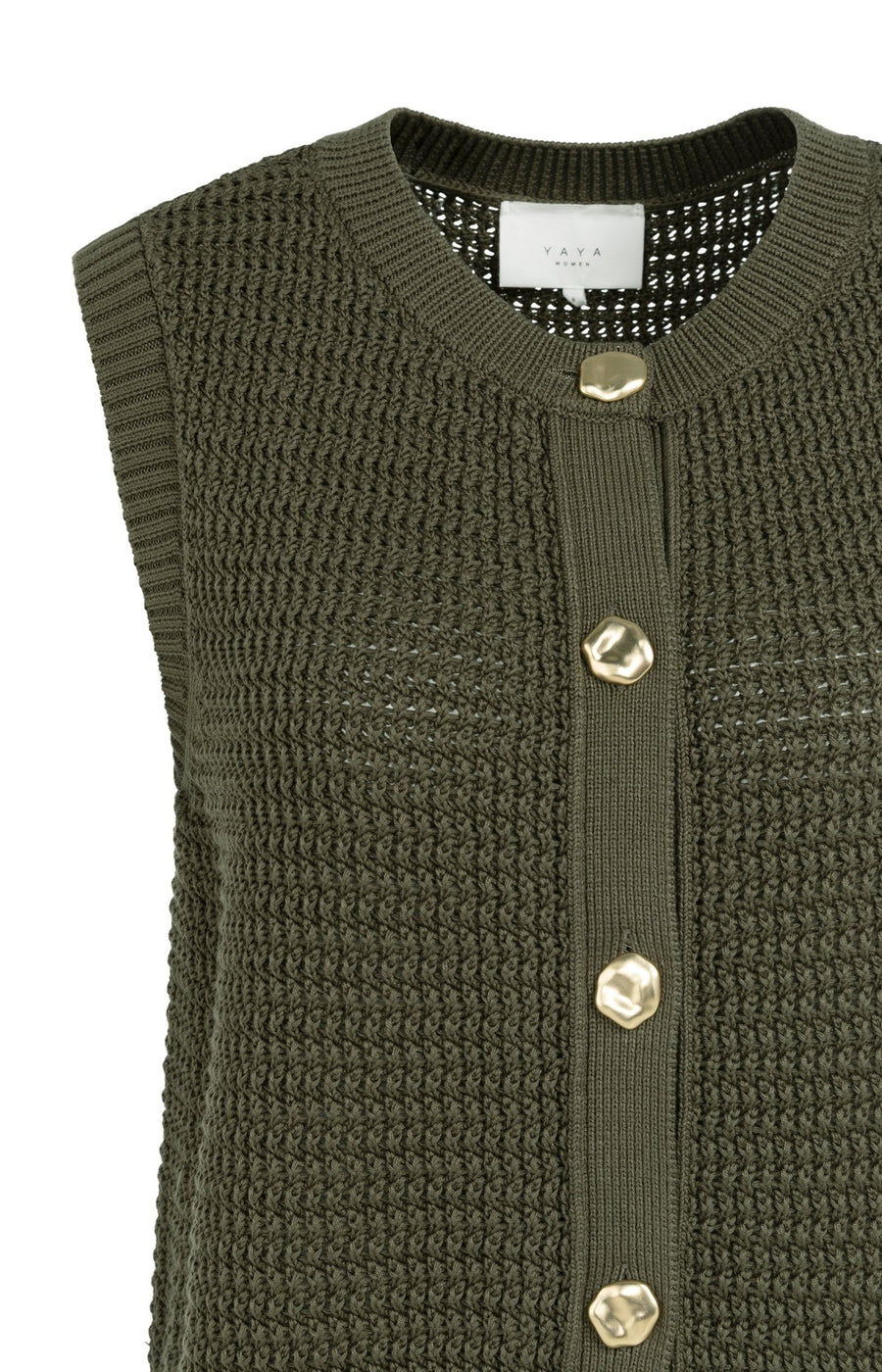 Yaya 01-010153 sleeveless textured cardi army green