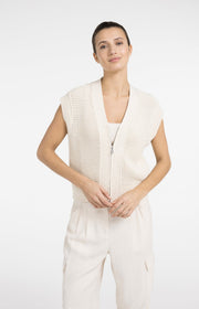 Yaya 01-010154 sleeveless mesh knit cardi cream