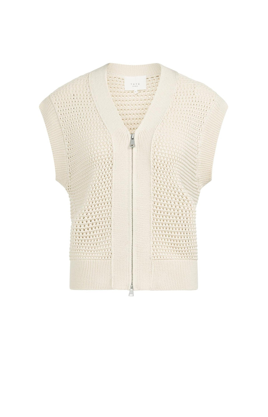 Yaya 01-010154 sleeveless mesh knit cardi cream