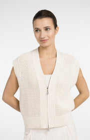 Yaya 01-010154 sleeveless mesh knit cardi cream