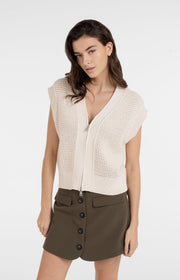 Yaya 01-010154 sleeveless mesh knit cardi cream
