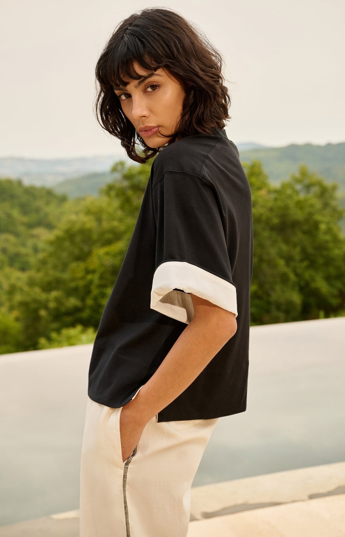 Yaya 01-709382 Jersey top with woven details