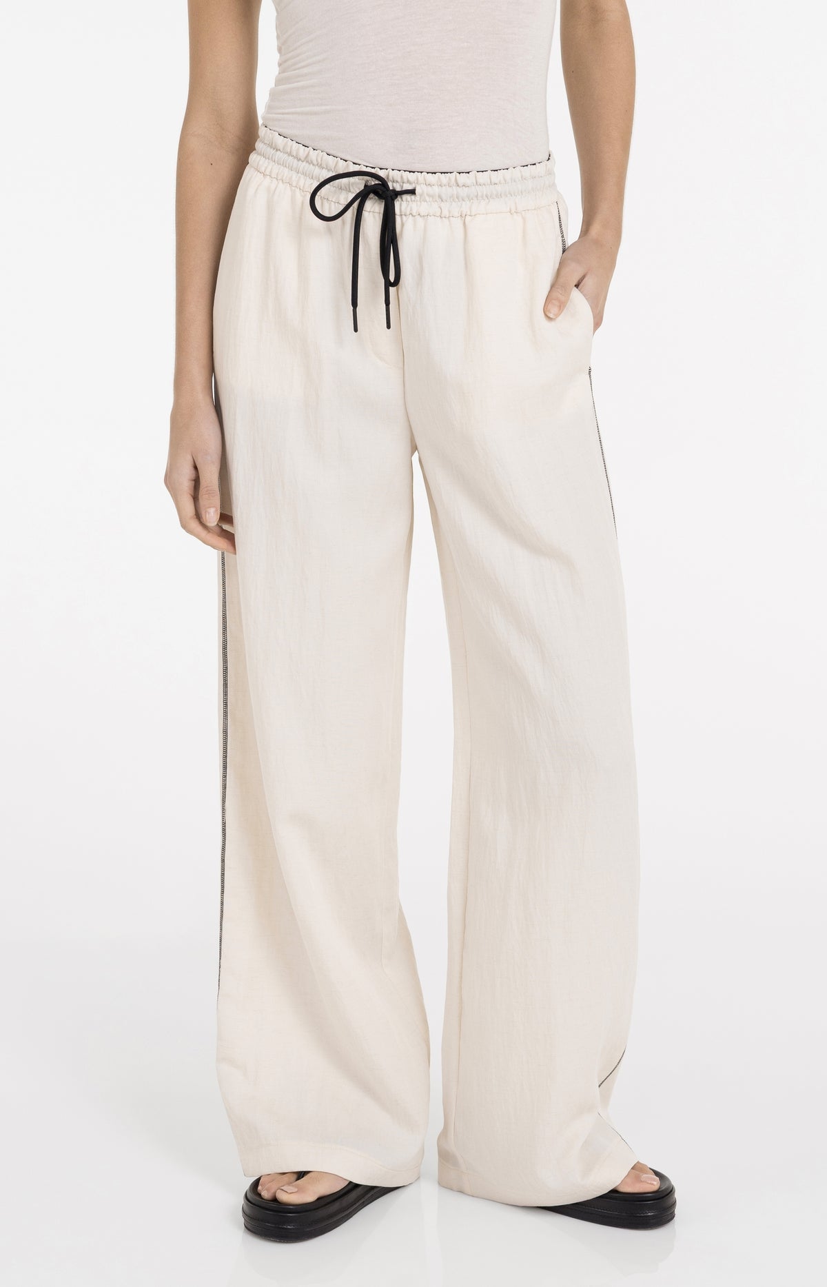 Yaya 01-30125 Trousers with wide leg contrast stitch