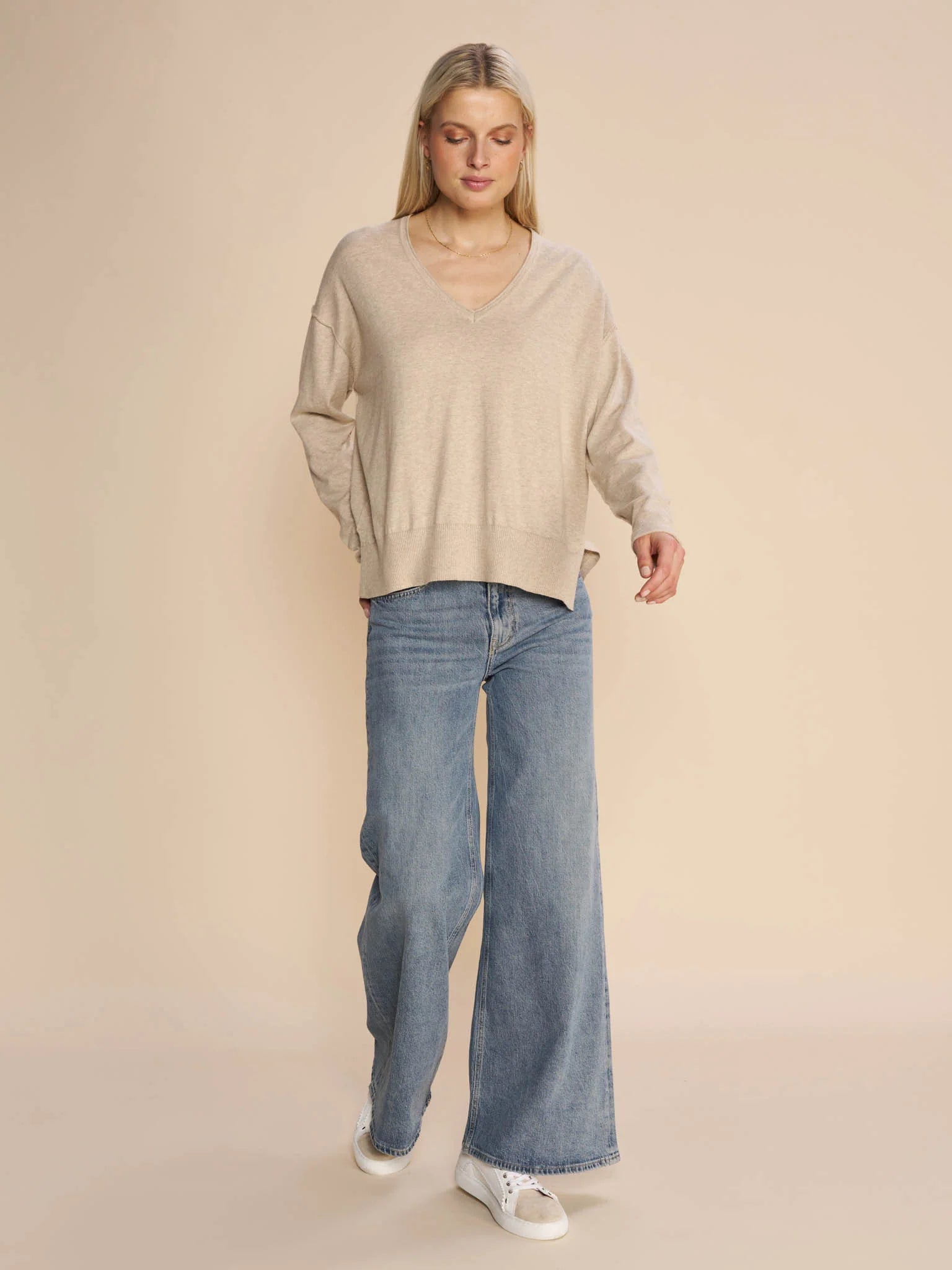 Mos Mosh Mmtani V Neck Knit Cement