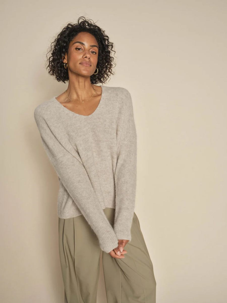Mos Mosh Mmthora V Neck Knit Feather Gray