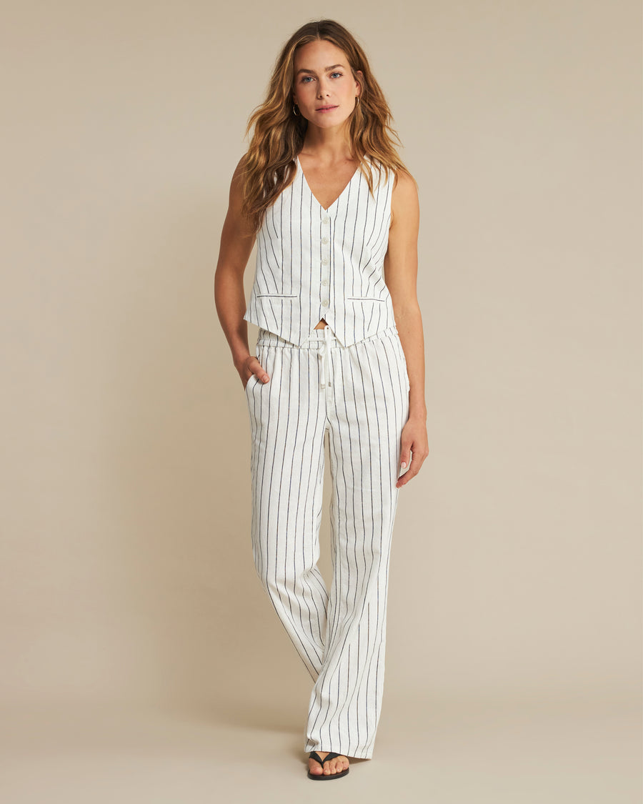 Red Button SRB4541 waistcoat cotton linen stripe navy
