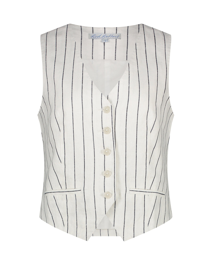Red Button SRB4541 waistcoat cotton linen stripe navy