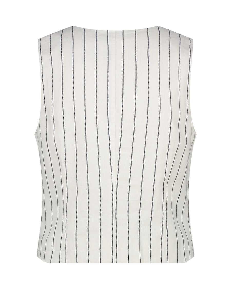 Red Button SRB4541 waistcoat cotton linen stripe navy