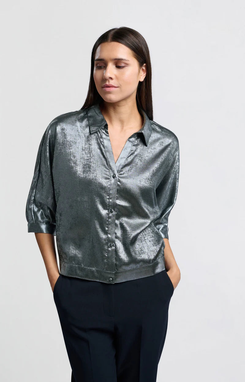 YAYA 01-201119-411 METALLIC BLOUSE GREY