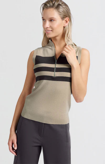 Yaya 01-000451-503 Sleeveless sweater with block stripe