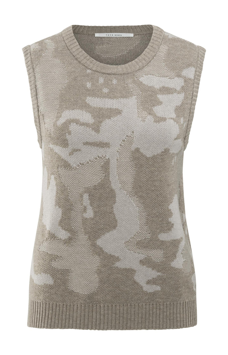 Yaya 01-000481-507 Sleeveless jacquard knit top