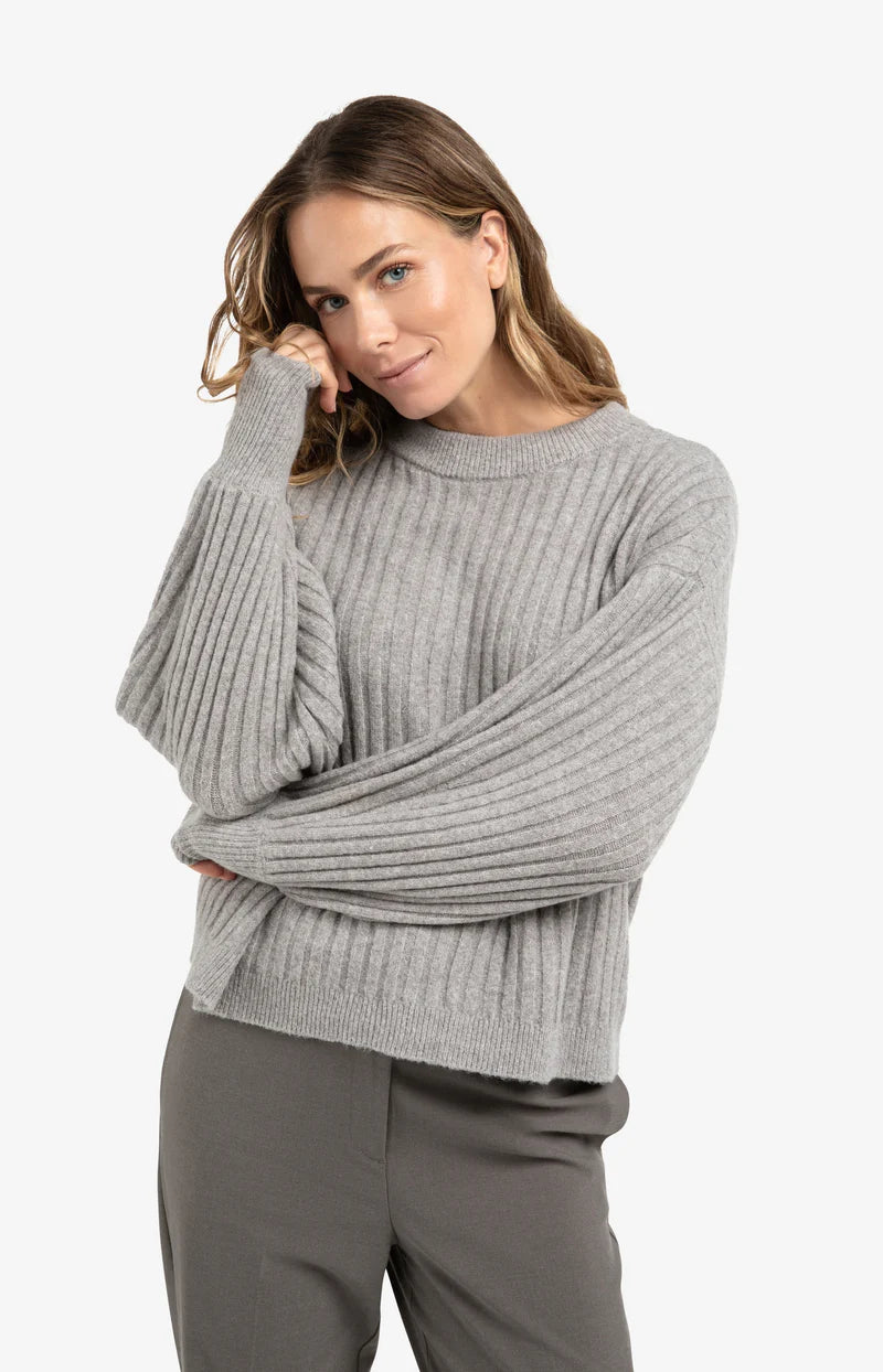 Yaya 01-000538-510 Ribbed sweater round taupe