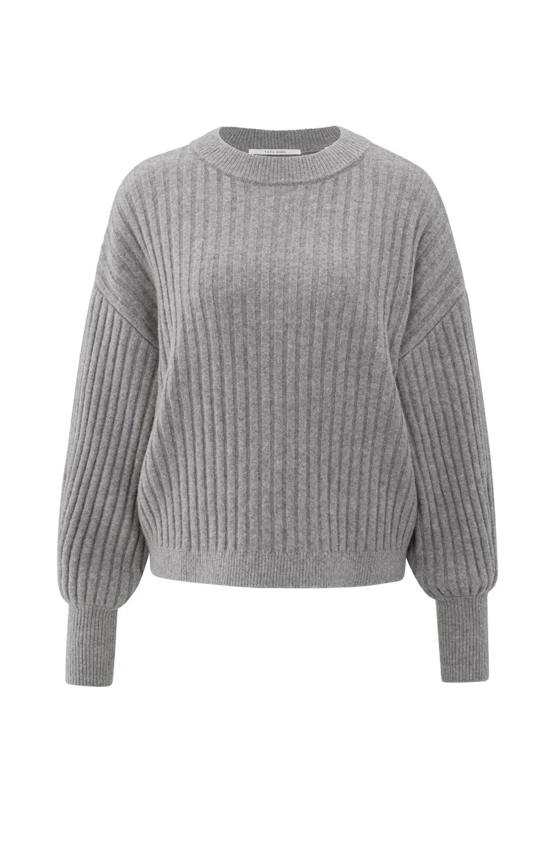 Yaya 01-000538-510 Ribbed sweater round taupe